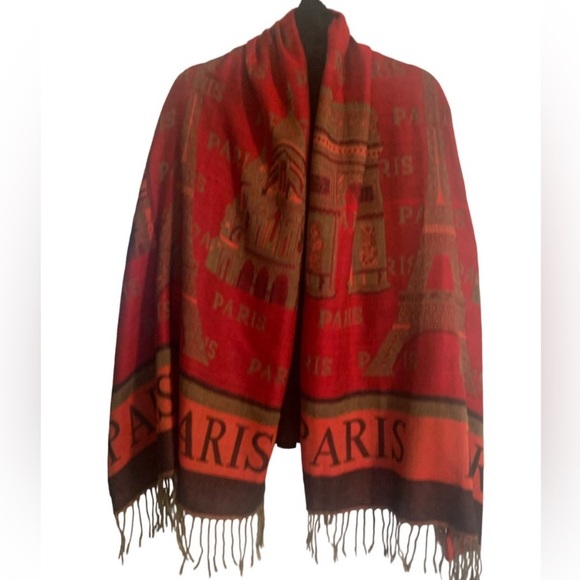 Paris Eiffel Tower Arc De Triomphe Notre Dame Scarf Shawl Wrap Throw Blanket - Picture 1 of 7